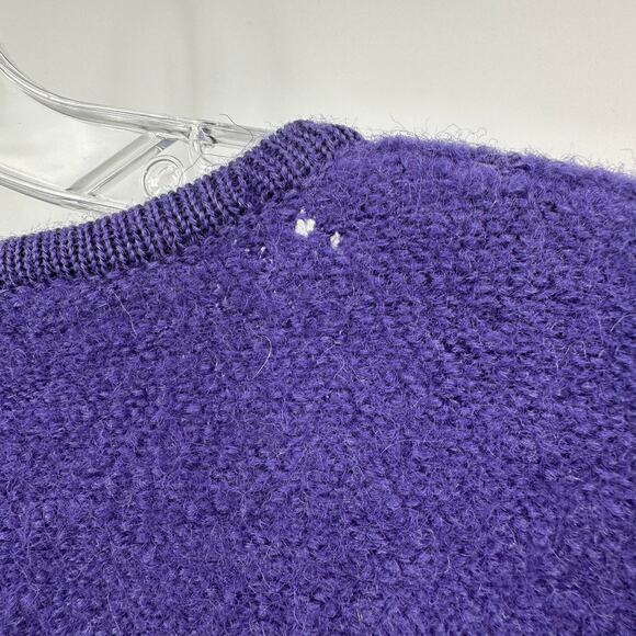 Linea by Louis Dell Olio Women Cardigan Size M Wool Purple Embroidered Folk FLAW - Picture 3 of 8